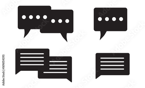 Silhouette speech bubble vector set. Speech bubbles. communication concept, simple flat design. text box and message icon collection on. Simple black silhouette of two overlapping speech bubbles indic