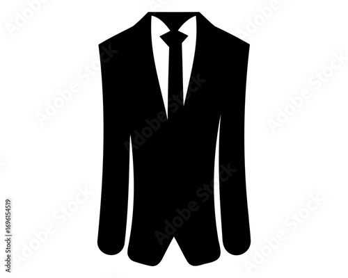 Black suit with tie on a white background, stylish silhouette