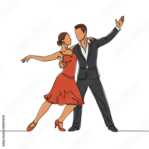 Latin dance couple elegantly performing a dance on white background  
