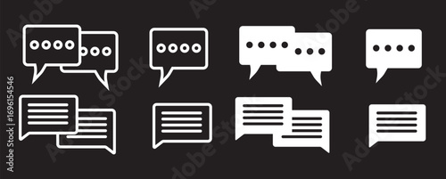 Silhouette speech bubble vector set. Speech bubbles. communication concept, simple flat design. text box and message icon collection on. Simple black silhouette of two overlapping speech bubbles indic