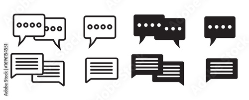Silhouette speech bubble vector set. Speech bubbles. communication concept, simple flat design. text box and message icon collection on. Simple black silhouette of two overlapping speech bubbles indic