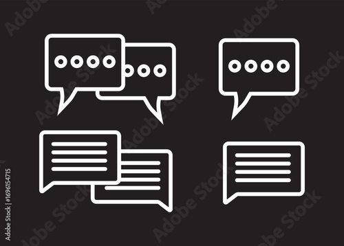 Silhouette speech bubble vector set. Speech bubbles. communication concept, simple flat design. text box and message icon collection on. Simple black silhouette of two overlapping speech bubbles indic