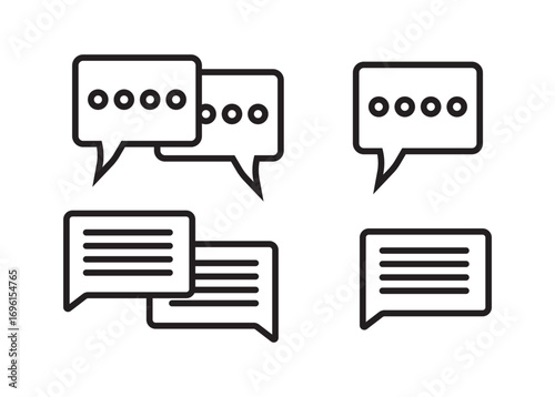 Silhouette speech bubble vector set. Speech bubbles. communication concept, simple flat design. text box and message icon collection on. Simple black silhouette of two overlapping speech bubbles indic