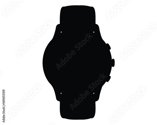 Silhouette of a modern smartwatch with visible buttons and a wristband