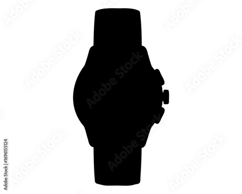 Black silhouette of a modern wristwatch on a white isolated background