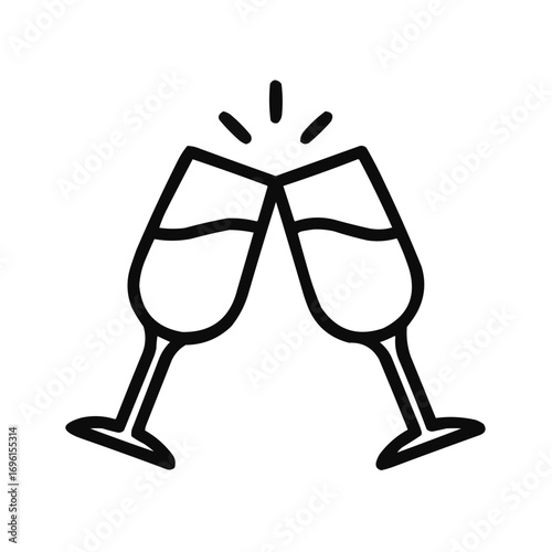 Clinking glasses illustration, celebration toast concept, minimalist design, copy space
