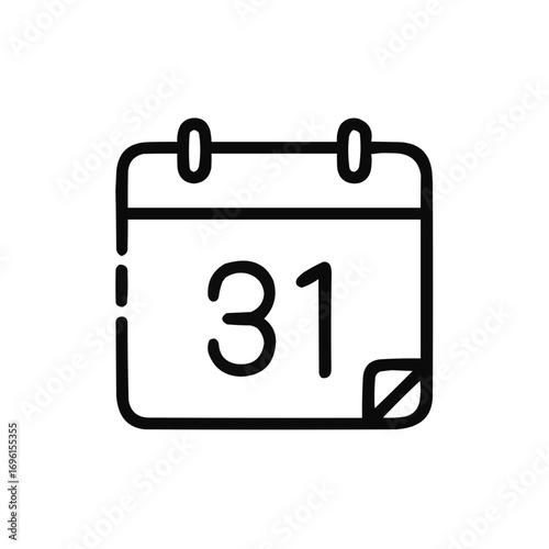 Calendar page illustration with date 31, monthly planner concept, minimal design, copy space