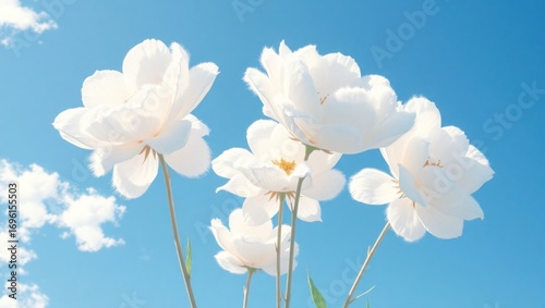 Wallpaper Mural Beautiful White Peonies Blooming Under Clear Blue Sky Torontodigital.ca