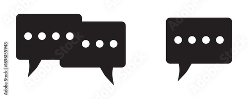 Silhouette speech bubble vector set. Speech bubbles. communication concept, simple flat design. text box and message icon collection on. Simple black silhouette of two overlapping speech bubbles indic
