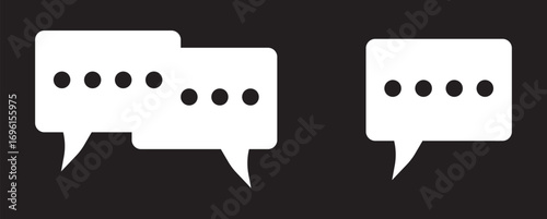 Silhouette speech bubble vector set. Speech bubbles. communication concept, simple flat design. text box and message icon collection on. Simple black silhouette of two overlapping speech bubbles indic