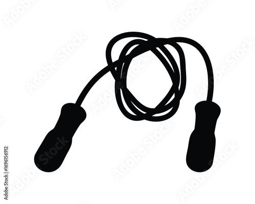 Black silhouette of a skipping rope on a plain white background