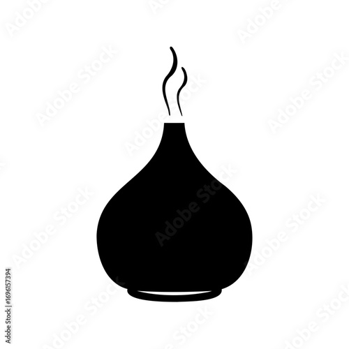 Aromatherapy diffuser emitting fragrant smoke depicted in a simple black and white graphic