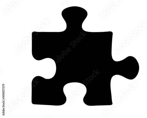A single black jigsaw puzzle piece on a white background for completion