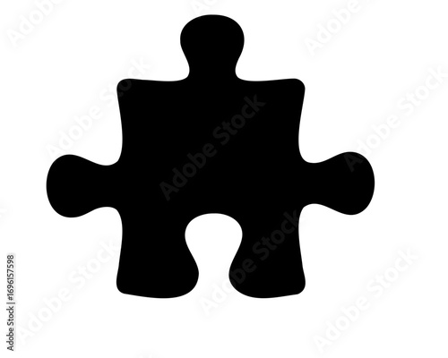 Single black jigsaw puzzle piece on a white background signifying connection