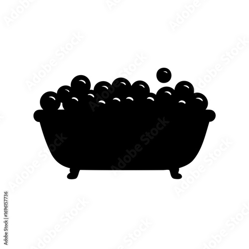 Silhouette illustration of a vintage bathtub overflowing with fluffy bubble bath