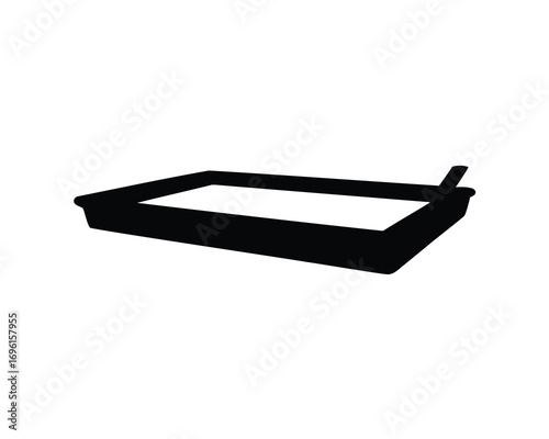 Black silhouette of a food container with visible straw positioned diagonally