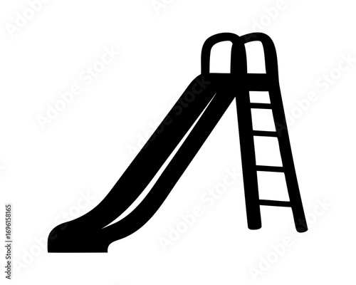 Silhouette of a classic playground slide with ladder on a white background