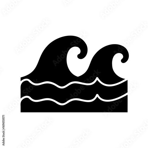 Two stylized ocean waves with gentle, flowing lines and white accents