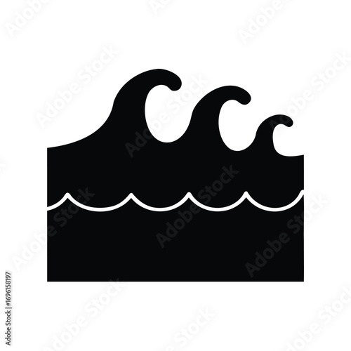 Stylized black and white ocean waves illustration with wavy foam crests