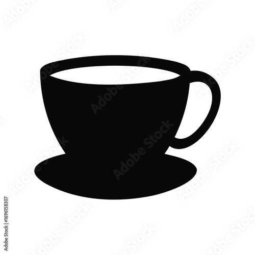 Simple Black Silhouette of a Coffee or Tea Cup on Saucer