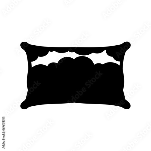 Graphic pillow in black and white illustration with scalloped top detail