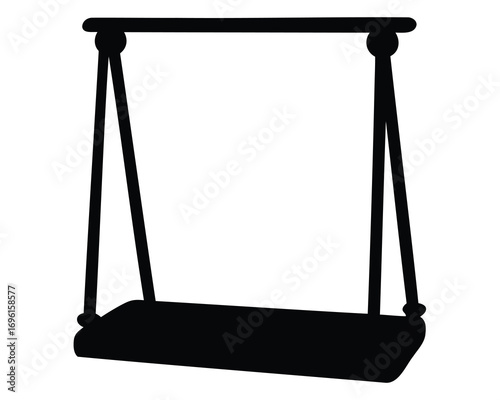 Silhouette of a simple swing set in solid black and white colors
