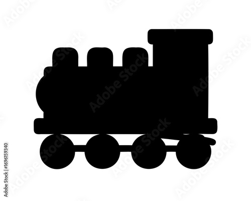Black silhouette of a classic steam engine toy train on white