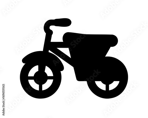 Silhouette of a three wheeled bicycle with a basket, transportation concept