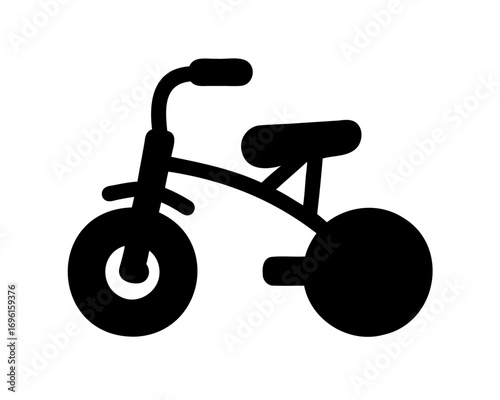 Simple black and white illustration of a child's tricycle toy