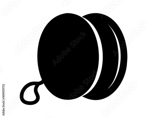 Black and white vector graphic of a classic yoyo toy