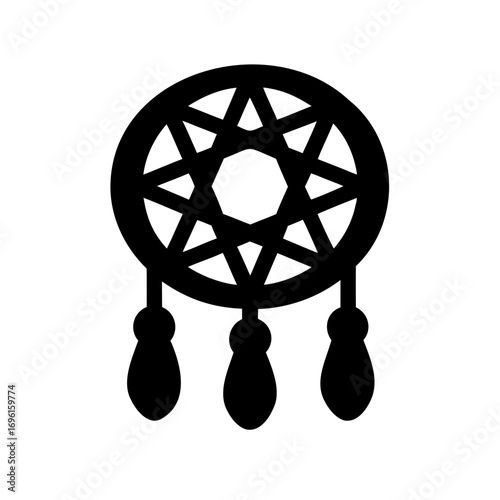 Simple Black and White Dream Catcher Icon Vector Illustration on White Background