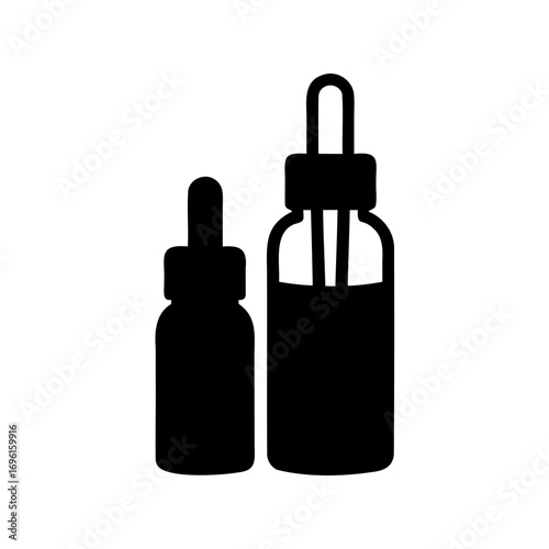 Two Bottles of Different Sizes with Dropper Applicators Isolated on White