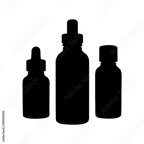 Silhouette illustration of dropper bottles for essential oils or medical use