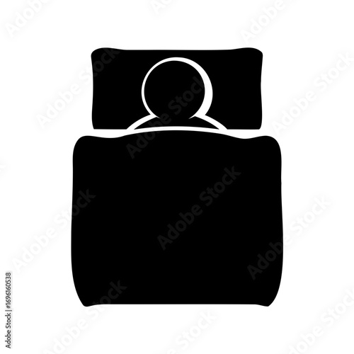 Silhouette of person sleeping under a blanket resting on a pillow icon