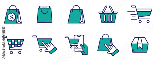 Minimalist Shopping Bag, Basket, and Cart Icons	
