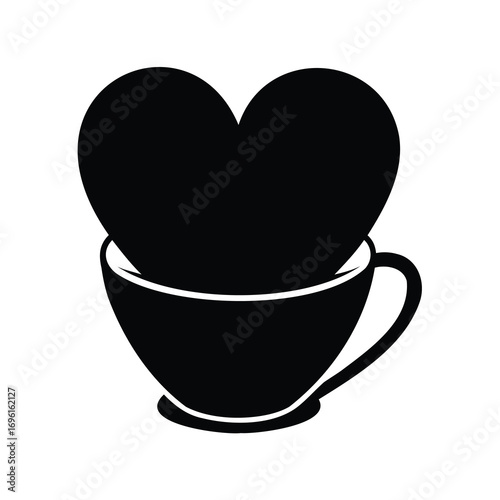 Heart in a Coffee Cup Expressing Love and Warmth in Silhouette Form