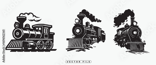 three vintage steam trains moving along railway tracks