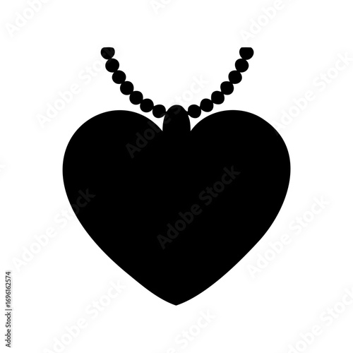 Black silhouette of a heart shaped pendant on a beaded necklace chain