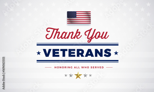 Veterans Day vector typographic banner with Thank you Veterans text and USA flag