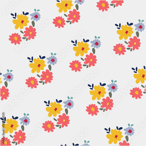  Pattern of seamless pattern.Vector Blooming spring flowers in elements.Abstract  botanical Floral pattern with leaves. 