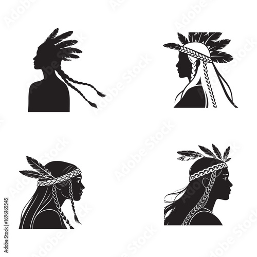 Silhouette set of a woman's head with long hair flowing down her back.