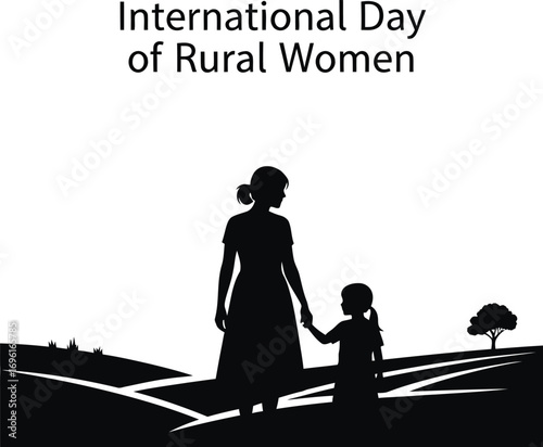Silhouette of a mother and child walking in a field to celebrate international day of rural women