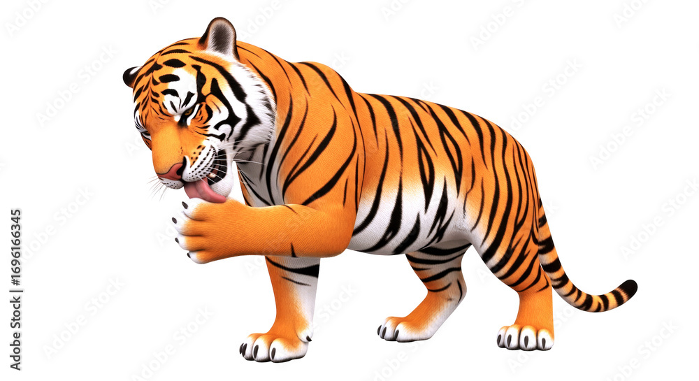 Obraz premium majestic cartoon tiger 3d model posable, adorable, and ready for animation, isolated on transparent background