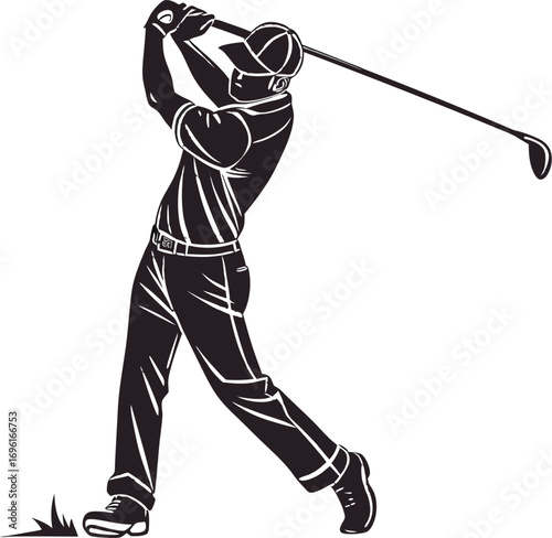 Black Silhouette Vector of Golfer Follow Through Swing