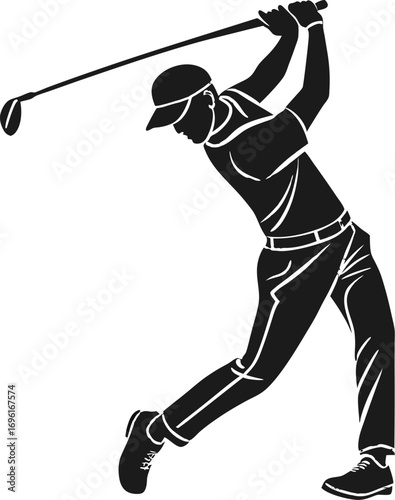 Black Silhouette Vector of Golfer Stretching Warm Up