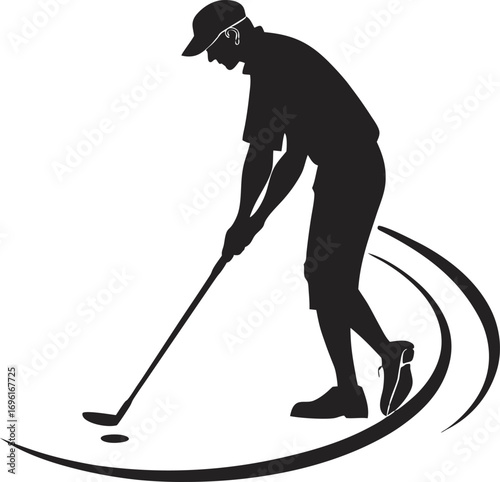 Black Silhouette Vector of Golfer Stance Putting Pose