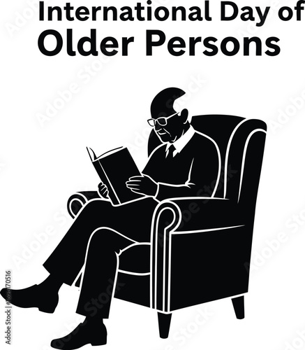 International day of older persons illustration of a senior man reading a book