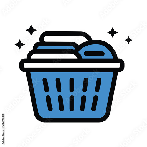 vector laundry basket icon, clean clothes sparkle