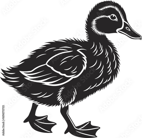 Stylized Cute Duck Silhouette Vector, Minimalist Black Duck Outline Design, Adorable Duck Silhouette Illustration, Simple Duck Vector Artwork