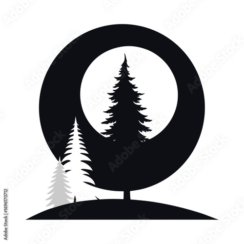 tree, forest, illustration, nature, vector, silhouette, night, landscape, moon, star, outdoors, background, environment, summer, art, dusk, sun, blue, sky, sunset, woodland, no people, plant, astronom